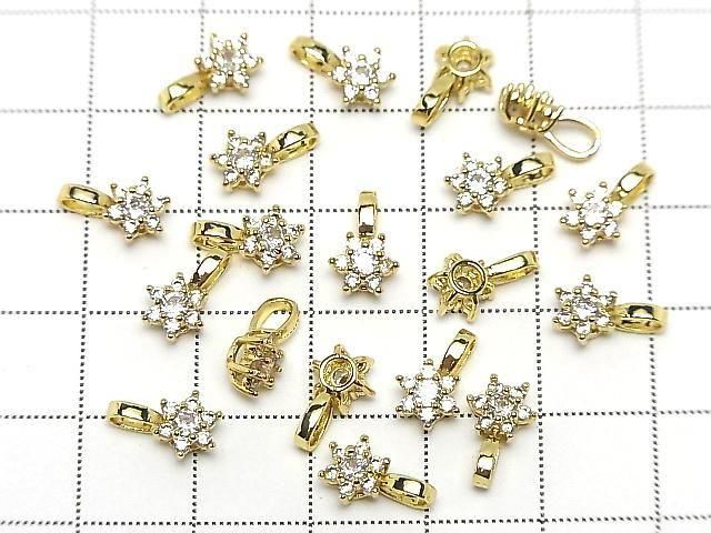 メタルパーツ CZ付きチャーム・ペンダント フラワー10.5×6.5mm ゴールドカラー 3個 サムネイル4