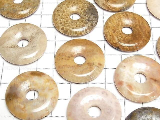 【動画】フォシルコーラル(化石珊瑚) コイン(ドーナツ)30×30mm 2枚 サムネイル3