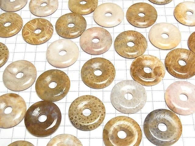 【動画】フォシルコーラル(化石珊瑚) コイン(ドーナツ)30×30mm 2枚 サムネイル4