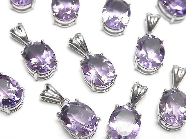 【動画】宝石質アメジストAAA オーバルファセットカット ペンダントトップ10×8mm SILVER925製 1個の画像