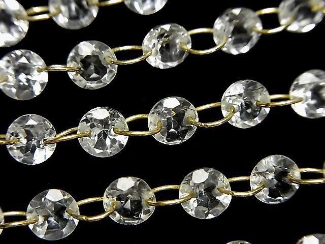 【動画】宝石質ホワイトトパーズ ラウンドファセットカット6×6mm 【ダブルホール】 1連(14粒)の画像