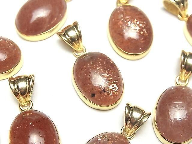 【動画】◆特価◆サンストーンAA++ オーバル19×14mm ペンダントトップ 18KGP製 1個の画像