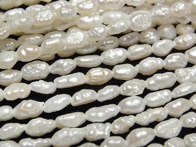【動画】淡水真珠 ケシパールAA+ バロック5~7mm ホワイト 1連(約38cm)の画像