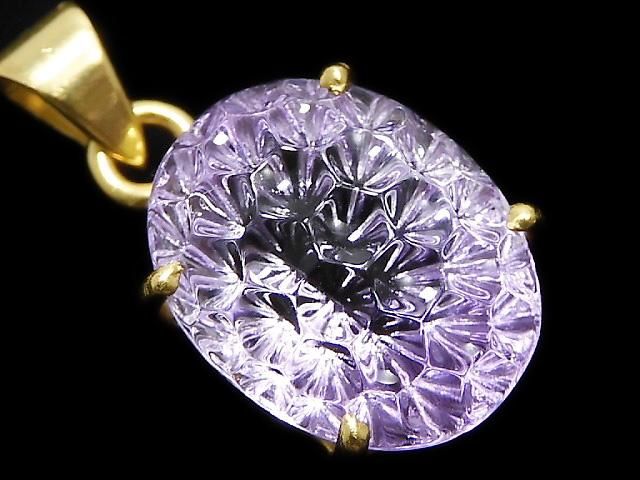 【動画】【1点もの】宝石質アメジストAAA ペンダントトップ 18KGP製 NO.55の画像