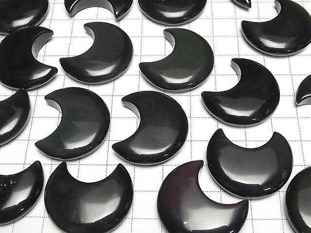 【動画】ブラック~レインボーオブシディアン 月モチーフ32×28mm 2個 サムネイル3