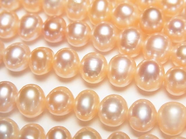 【動画】淡水真珠AA++ ポテト6~7mm 天然色オレンジピンク 1連(約34cm)の画像