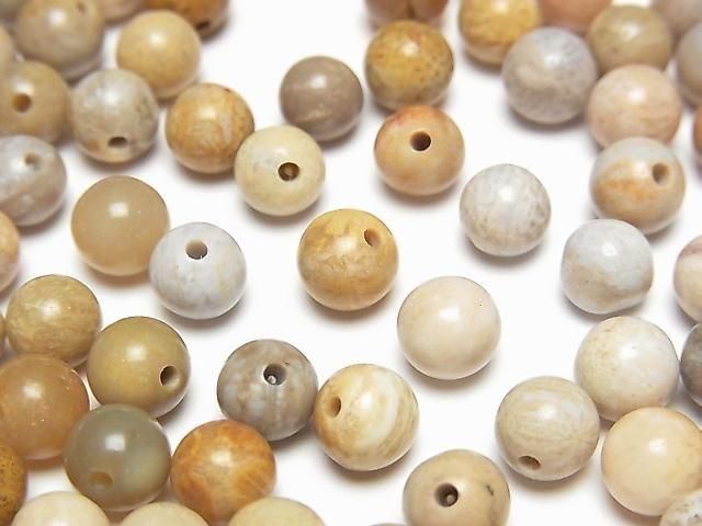 【動画】フォシルコーラル(化石珊瑚) 片穴ラウンド6.5mm 10個の画像
