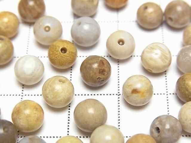 【動画】フォシルコーラル(化石珊瑚) 片穴ラウンド6.5mm 10個 サムネイル2