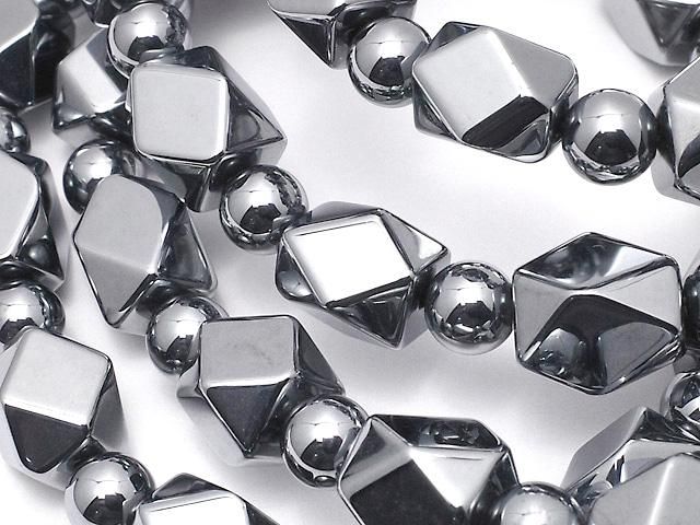 【動画】高純度テラヘルツ鉱石 レクタングルチューブカット10×8×8mm&ラウンド6mm 1連(ブレス)の画像