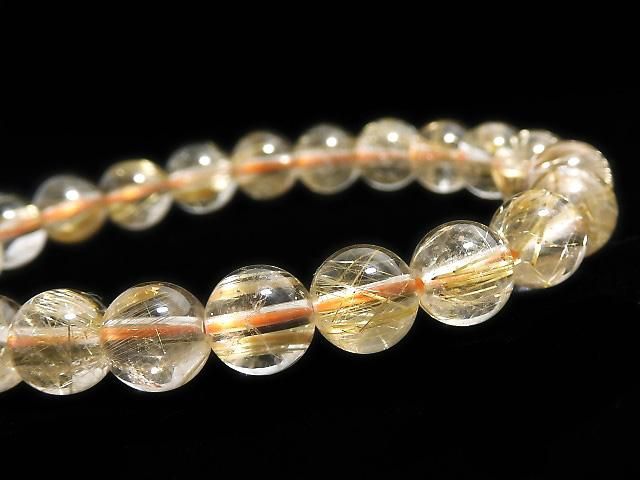 【動画】【1点もの】ルチルクォーツAAA ラウンド7mm 1連(ブレス) NO.111の画像
