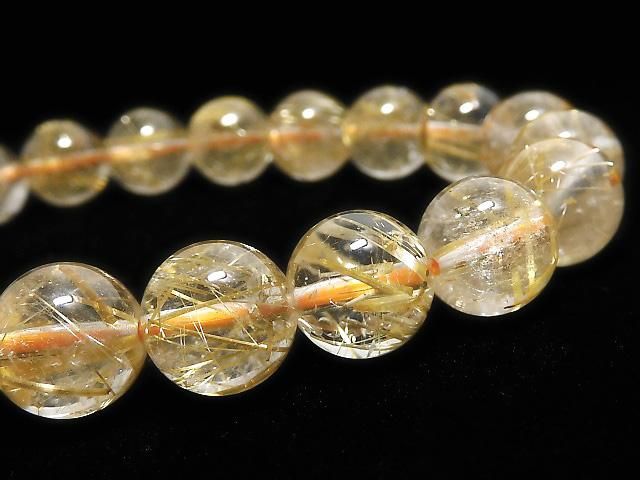 【動画】【1点もの】ルチルクォーツAAA ラウンド9.5mm 1連(ブレス) NO.120の画像