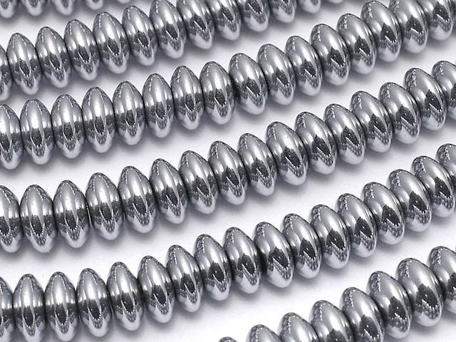 【動画】ヘマタイト ロンデル(ボタン)6×6×2.5mm シルバーコーティング 1連(約38cm)の画像