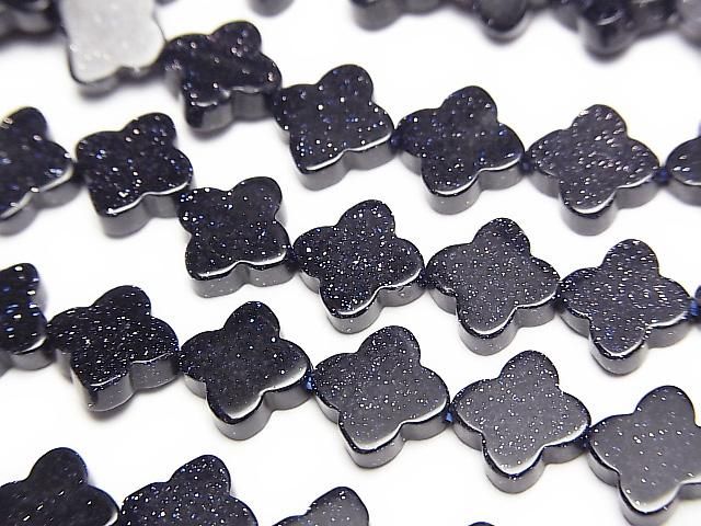 【動画】ブルーゴールドストーン フラワーモチーフ7.5×7.5mm 1連(約35cm)の画像