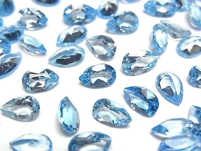 【動画】宝石質スイスブルートパーズAAA ルース ペアシェイプファセットカット8×5mm 2粒の画像