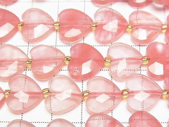 【動画】【素晴らしい輝き】チェリークォーツ 縦穴ハートカット13×14mm 半連/1連(約36cm) サムネイル2