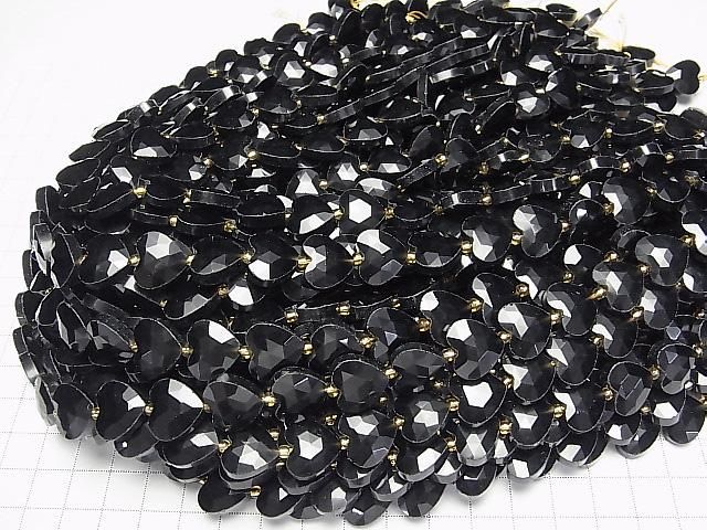 【動画】【素晴らしい輝き】ブラックオブシディアン 縦穴ハートカット13×14mm 半連/1連(約36cm) サムネイル4
