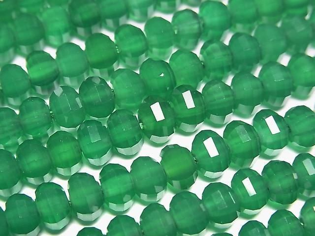 【動画】【素晴らしい輝き】グリーンオニキスAAA ミラーボタンカット6×6×4mm 1連(約36cm)の画像