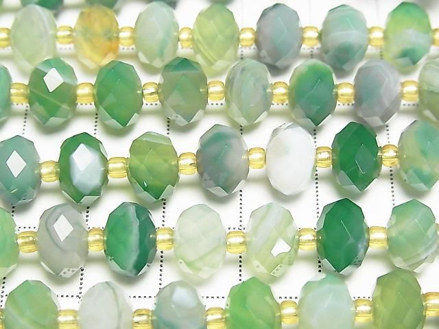 【動画】【素晴らしい輝き】グリーンストライプアゲート ボタンカット9.5×9.5×6.5mm 1連(約37cm) サムネイル2