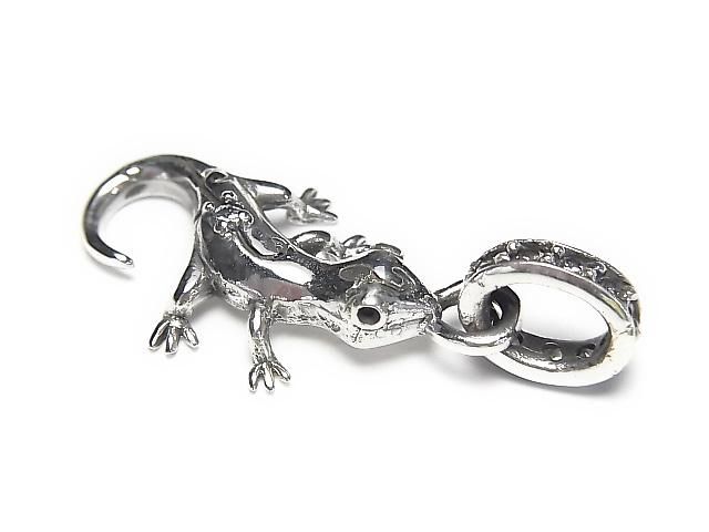 Silver925 トカゲモチーフ ペンダントトップ(CZ付き)29×15mm 1個の画像
