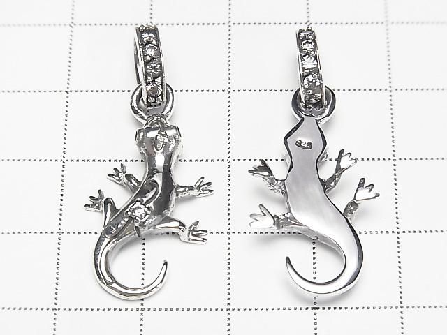 Silver925 トカゲモチーフ ペンダントトップ(CZ付き)29×15mm 1個 サムネイル3