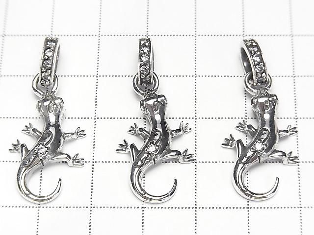 Silver925 トカゲモチーフ ペンダントトップ(CZ付き)29×15mm 1個 サムネイル4