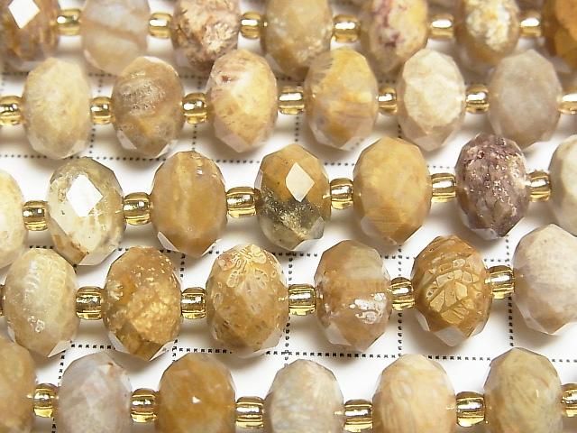 【動画】【素晴らしい輝き】フォシルコーラル(化石珊瑚) ボタンカット10×10×6.5mm 半連/1連(約37cm) サムネイル2