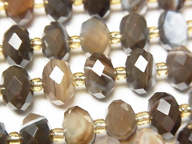 【動画】【素晴らしい輝き】ブラウンストライプアゲート ボタンカット9.5×9.5×6.5mm 1連(約37cm)の画像