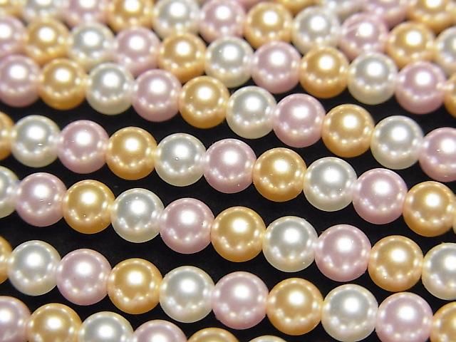 【動画】ガラスパール ラウンド4mm 【ピンク×ゴールド×ホワイト】 1連(約37cm)の画像