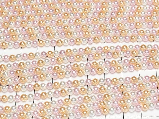 【動画】ガラスパール ラウンド4mm 【ピンク×ゴールド×ホワイト】 1連(約37cm) サムネイル3