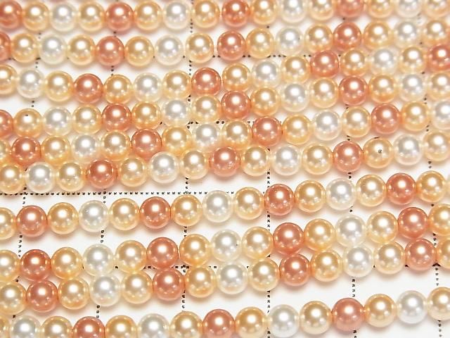 【動画】ガラスパール ラウンド4mm 【オレンジ×ゴールド×ホワイト】 1連(約38cm) サムネイル2