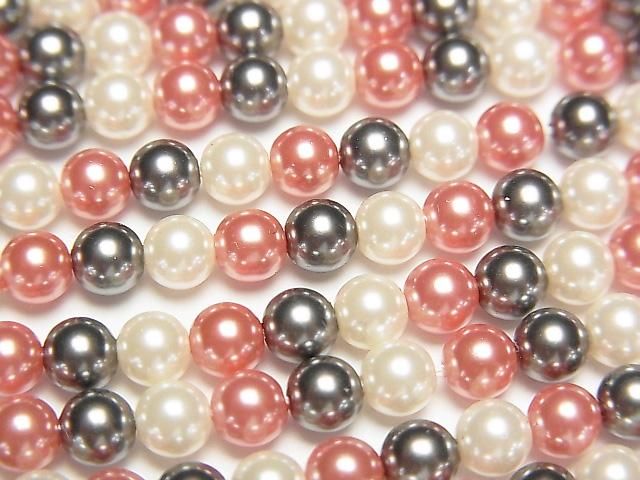 【動画】ガラスパール ラウンド4mm 【レッド×ブラック×ホワイト】 1連(約38cm)の画像