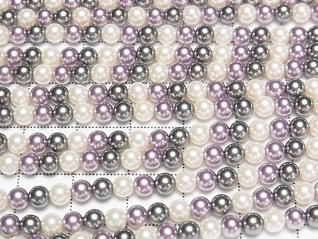 【動画】ガラスパール ラウンド4mm 【パープル×ブラック×ホワイト】 1連(約38cm) サムネイル2