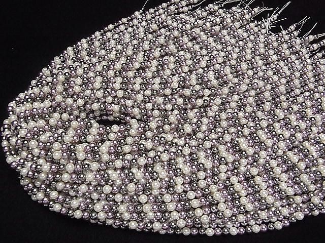 【動画】ガラスパール ラウンド4mm 【パープル×ブラック×ホワイト】 1連(約38cm) サムネイル4