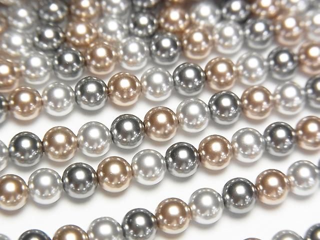 【動画】ガラスパール ラウンド4mm 【ブロンズ×ブラック×シルバー】 1連(約38cm)の画像