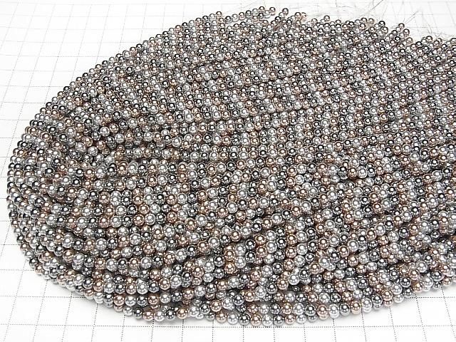 【動画】ガラスパール ラウンド4mm 【ブロンズ×ブラック×シルバー】 1連(約38cm) サムネイル4