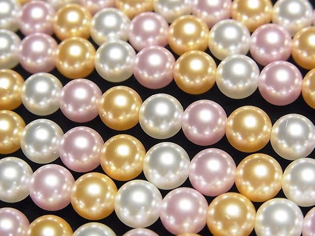 【動画】ガラスパール ラウンド6mm 【ピンク×ゴールド×ホワイト】 1連(約37cm)の画像