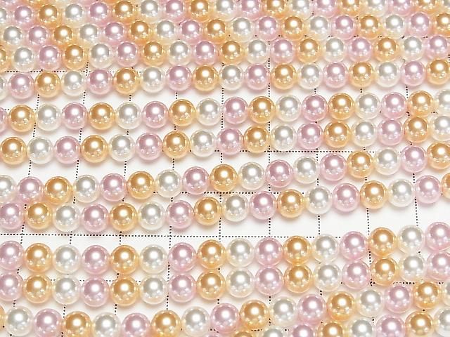 【動画】ガラスパール ラウンド6mm 【ピンク×ゴールド×ホワイト】 1連(約37cm) サムネイル3