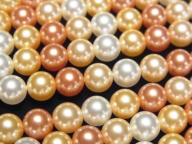 【動画】ガラスパール ラウンド6mm 【オレンジ×ゴールド×ホワイト】 1連(約38cm)の画像