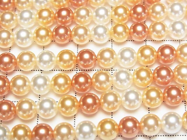 【動画】ガラスパール ラウンド6mm 【オレンジ×ゴールド×ホワイト】 1連(約38cm) サムネイル2