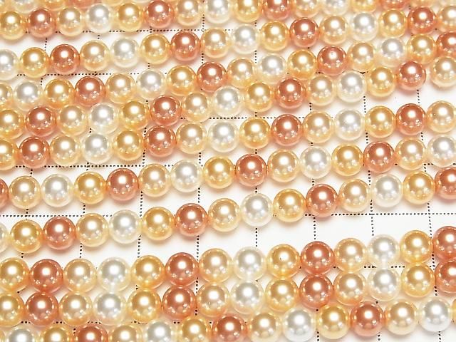 【動画】ガラスパール ラウンド6mm 【オレンジ×ゴールド×ホワイト】 1連(約38cm) サムネイル3