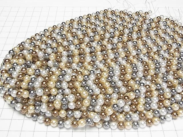 【動画】ガラスパール ラウンド6mm 【ブロンズ×ブラック×シルバー】 1連(約38cm) サムネイル4