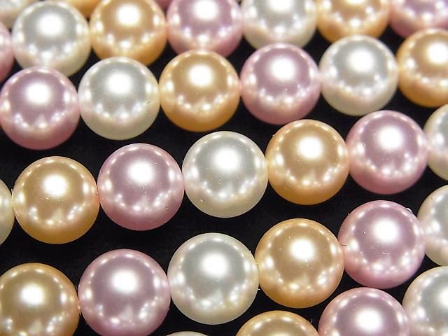 【動画】ガラスパール ラウンド8mm 【ピンク×ゴールド×ホワイト】 1連(約38cm)の画像