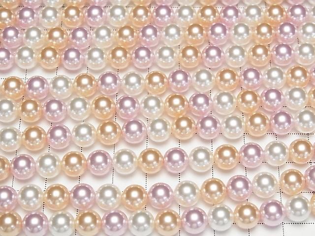 【動画】ガラスパール ラウンド8mm 【ピンク×ゴールド×ホワイト】 1連(約38cm) サムネイル3