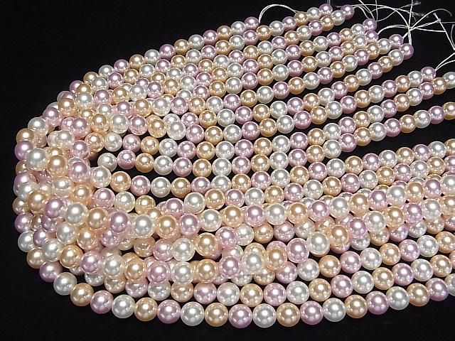 【動画】ガラスパール ラウンド8mm 【ピンク×ゴールド×ホワイト】 1連(約38cm) サムネイル4
