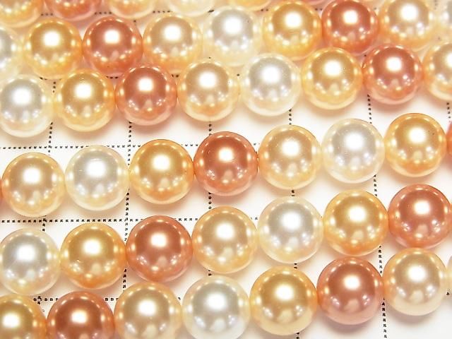 【動画】ガラスパール ラウンド8mm 【オレンジ×ゴールド×ホワイト】 1連(約38cm) サムネイル2
