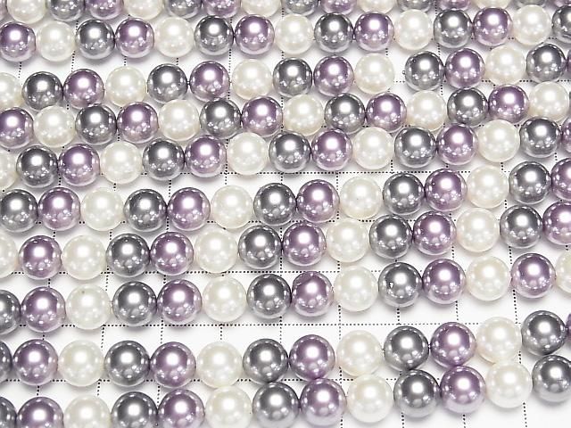 【動画】ガラスパール ラウンド8mm 【パープル×ブラック×ホワイト】 1連(約38cm) サムネイル3