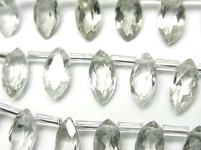 【動画】宝石質グリーンアメジストAAA マーキスファセットカット10×5mm 半連/1連(18粒)の画像