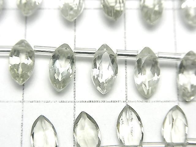 【動画】宝石質グリーンアメジストAAA マーキスファセットカット10×5mm 半連/1連(18粒) サムネイル2