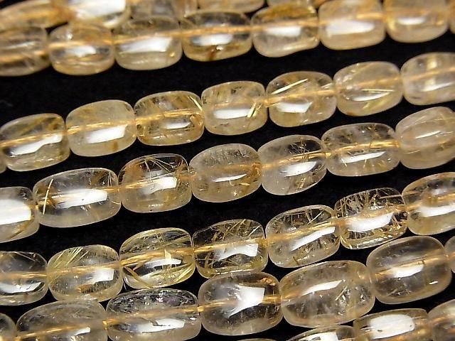 【動画】ルチルクォーツAA+ レクタングル7×5mm 半連/1連(約38cm)の画像