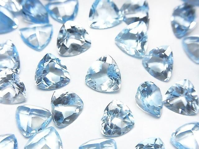 【動画】宝石質スカイブルートパーズAAA ルース トライアングルファセットカット8×8mm 2粒の画像